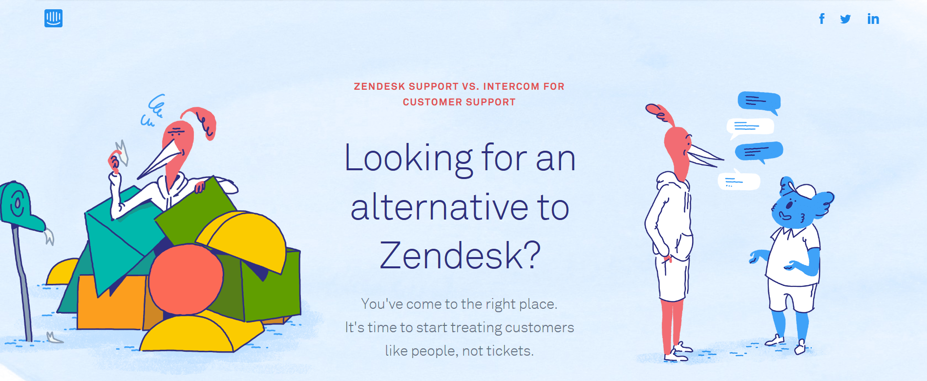 صفحة هبوط إنتركوم لاستقبال عملائها الباحثين عن زين ديسك ZenDesk